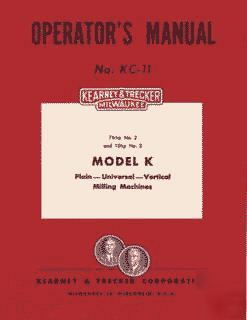 Kearney & trecker milwaukee no. 2K and 3K manual kc-11