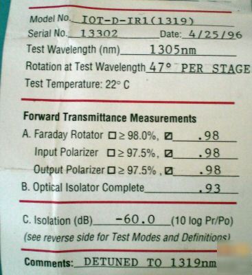 Ofr thorlabs free space optical isolator io-d-1319