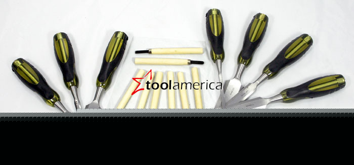 15 pc wood chisel set carpentry steel hammer tool case