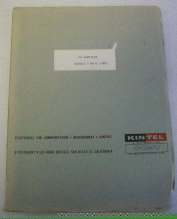 Kintel 111BF/111BFO operating and service manual