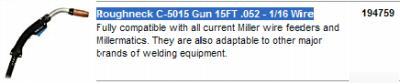 Miller 194759 roughneck c-5015 gun 15FT .052 - 1/16WIRE
