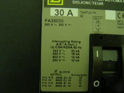 New lot of 5 square d i-line FA36030 30 amp breaker