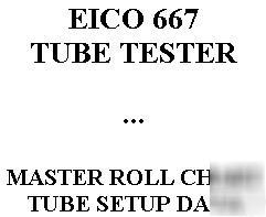 Roll chart setup data for eico 667 tube tester checker
