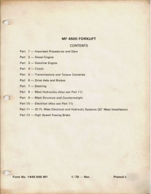 Massey ferguson service manual for MF4500 forklift