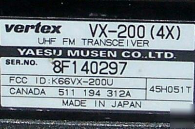 3 x vertex yaesu VX200 uhf fm transceivers 