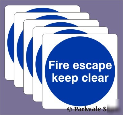 Pack of 5 100X100MM fire escapr keep clear signs -0510R