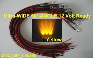 New 100PCS 12V wired 5MM yellow led wide viewing f/ship