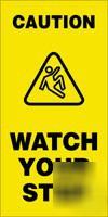 2X fold-ups sign in yellow, caution watch your step