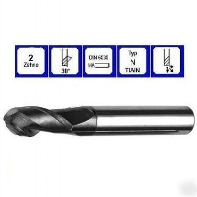 Ball nose end mill 2.00 X1.00R mm 2 flute tiain