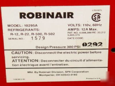 Robinair smart cart a/c freon charging station 10295A