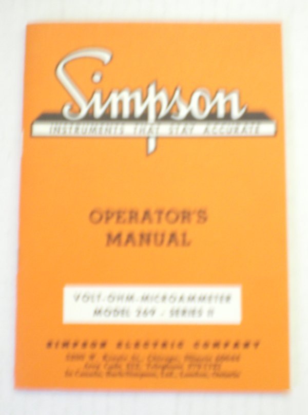 Simpson model 269 series ii operators manual - $5 ship 