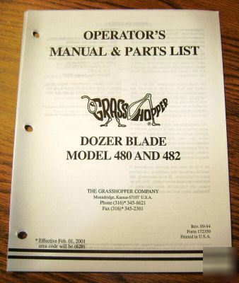 Grasshopper 480 & 482 dozer blade op & parts manual