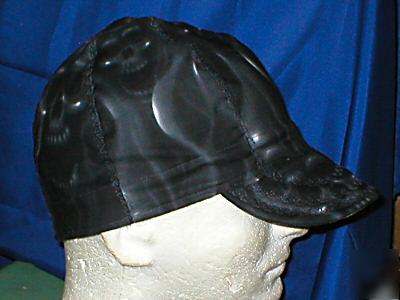 Welding biker hat hats cap caps skulls on fire-blk