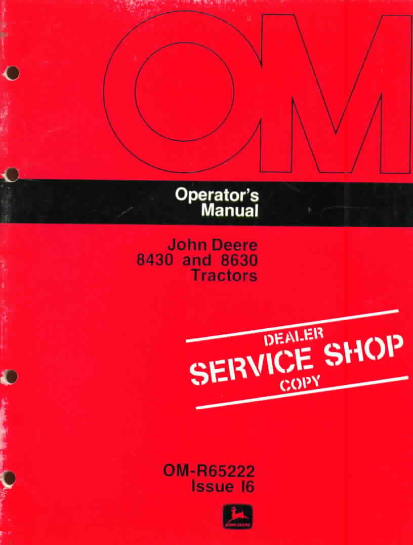 John deere operator's manual 8430 8630 tractors good