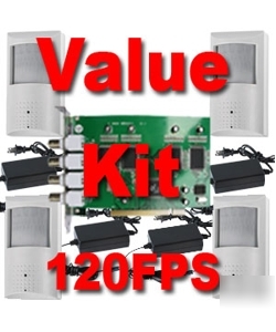 4 channels 120FPS pci dvr card + 4 pir sharp camera