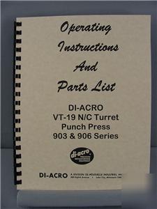 Di-acro vt-19 n/c punch press inst. & parts manual