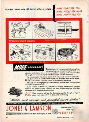 Jones & lamson machine turret lathe ad 1953 springfield