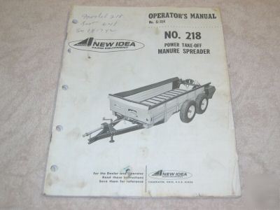 New idea operator manual no 218 pto manure spreader