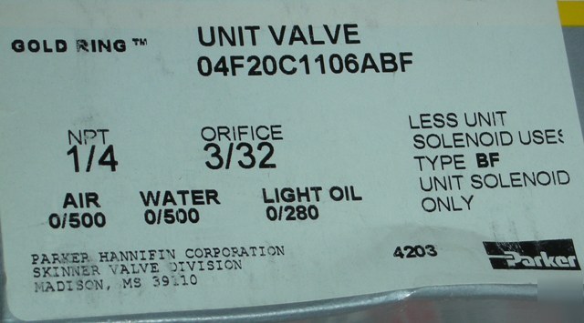 New parker unit valve 04F20C1106ABF 