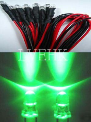 30P 12VDC prewired super bright green led 3MM 15,000MCD