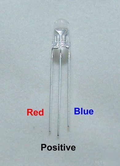 50X blue / red 5MM 3 lead led bulb free resistors