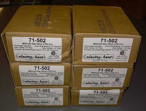 Lot of 6 electro-heat 71-502 millivolt gas valves 750MV