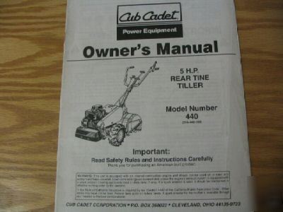 Cub cadet rear tine tiller 440 owners manual