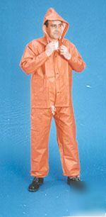 Orange waterproof pvc hooded coverall - size xl