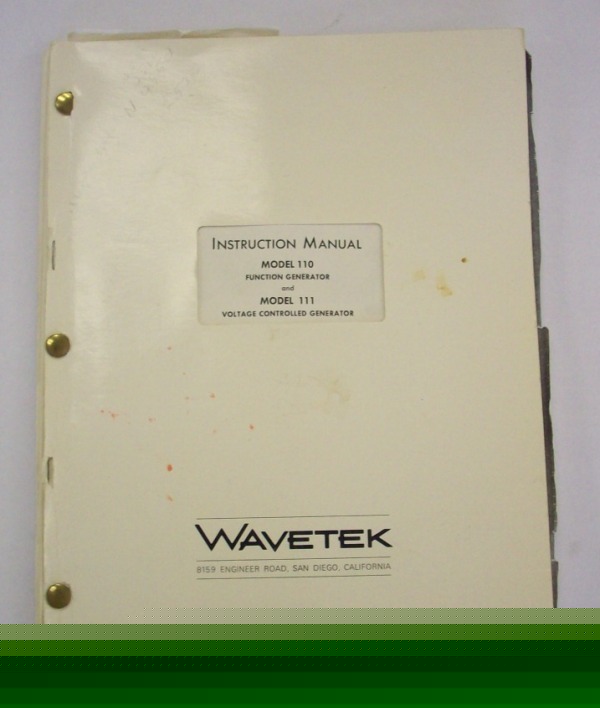 Wavetek 110 function gen operating and service manual