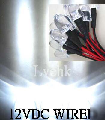 50P 12VDC pre-wired 10MM 140KMCD white led car bike diy