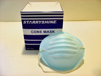 50 earloop cone style mask, color blue