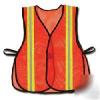 High visibility mesh vest, orange w/yellow, 2 sizes 