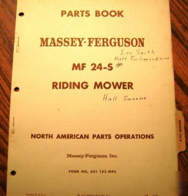 Massey ferguson 24-s riding mower parts catalog book mf