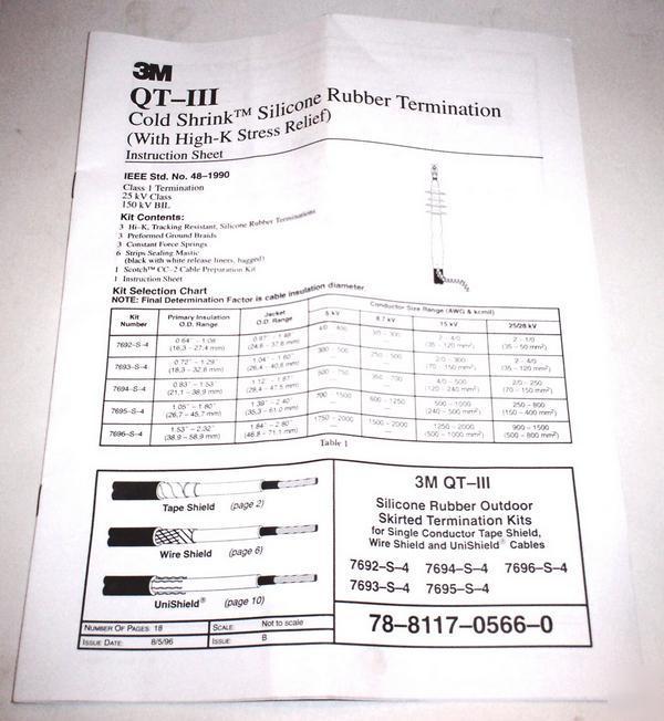 New 3M silicone rubber termination cold shrink wrap kit