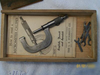 Starrett no.2 micrometer 1-2 inch micrometer w/tools