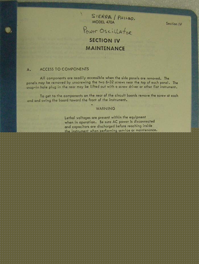 Sierra 470A, 500, 1000 power oscillator manual