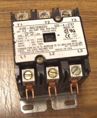 Tyco model 98 3100 series 50 amp 600V 3 pole contactor