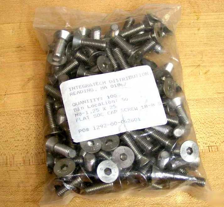 New 100 flat head socket stainless M8 1.25 x 25 screws