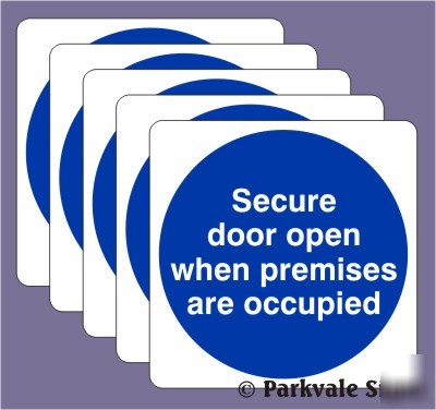 Pack of 5 100X100MM secure door open signs - 0514R